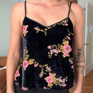 Vintage Victoria's Secret Navy Velvet Camisole with Pink Floral Print